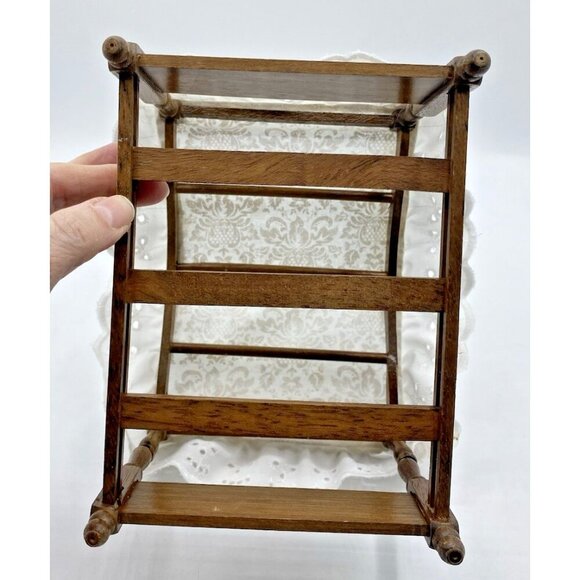 Vintage Doll House Canopy Bed Miniature Wood Handmade Eyelet Cover Retro Play - Picture 7 of 15